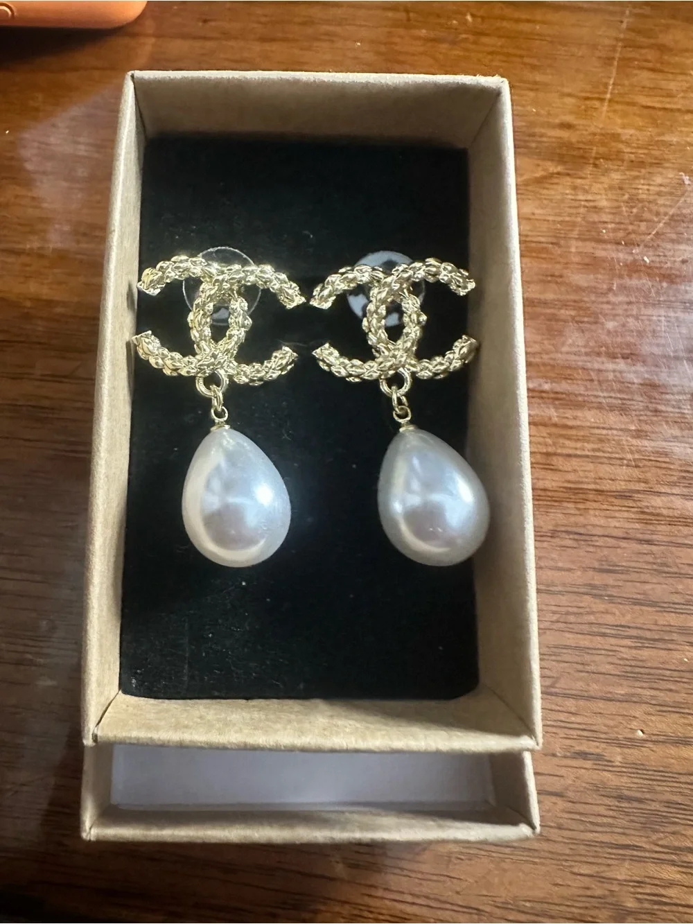 Gold-Tone Pearl Drop Luxury Style Earrings - White Pearl